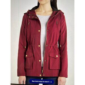 Eden Society Holly Hood Quilted Contrast Cargo Winter Jacket Burgundy Size S